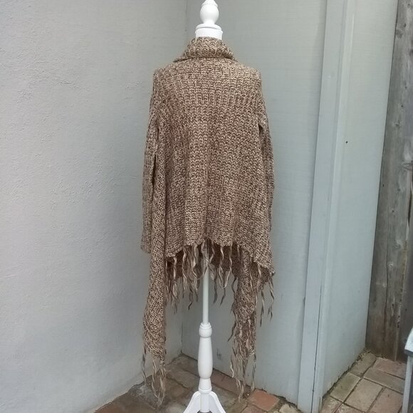 Akualan Sweater Cardigan Women's Size Small Brown Open Boho Fringe Boho Preppy - Picture 5 of 7